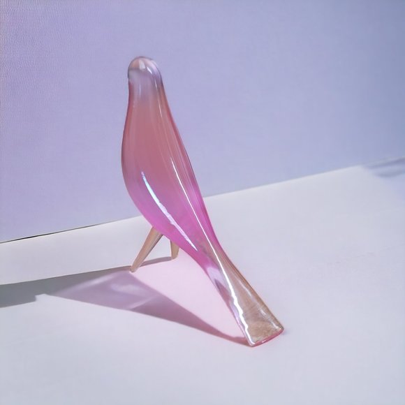Mini Mid Century Modern Depression Eames Retro Bird Figurine Transparent Pink - Picture 6 of 6